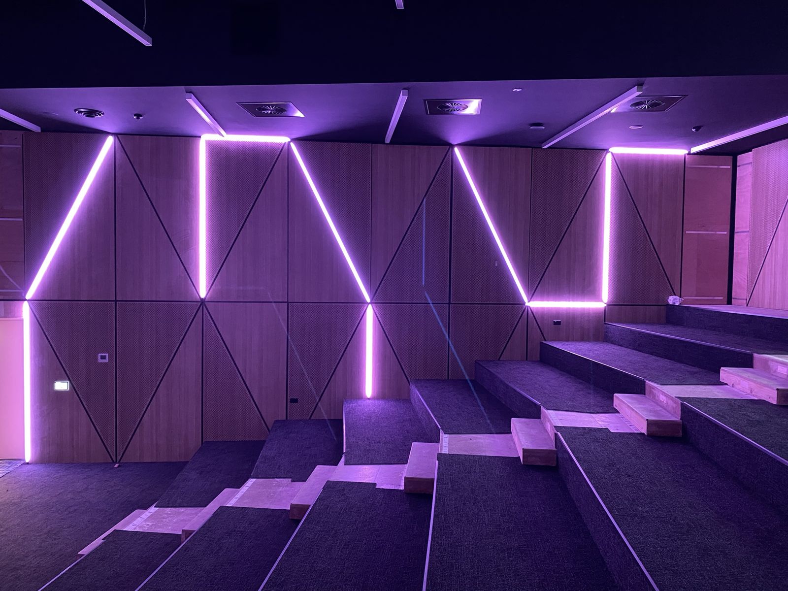 The same LED wall set to purple